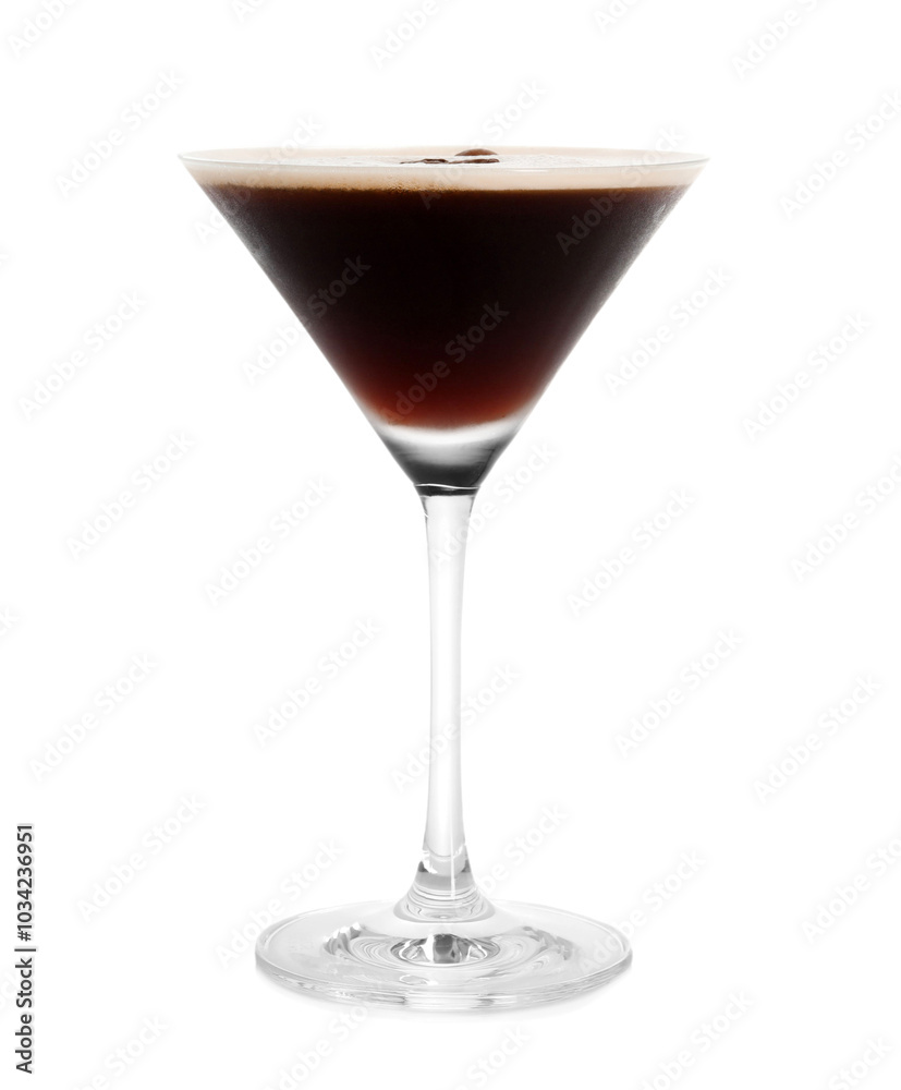 One glass of delicious espresso martini isolated on white One glass of delicious espresso martini isolated on white