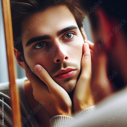 Homem Refletindo Sobre Si Mesmo em um Espelho photo