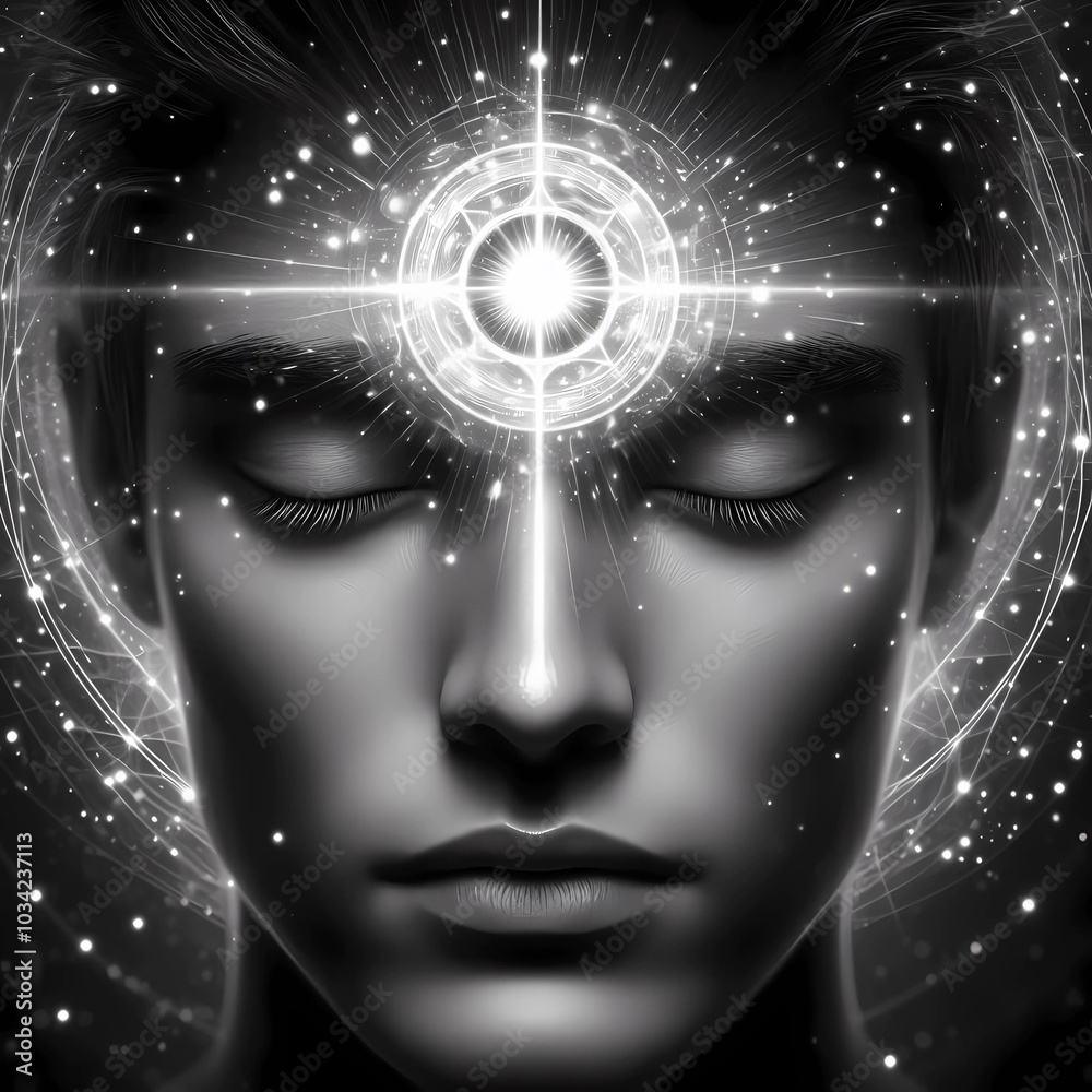 Close-up de Rosto com Terceiro Olho: Visão Espiritual e Introspectiva Close-up de Rosto com Terceiro Olho: Visão Espiritual e Introspectiva