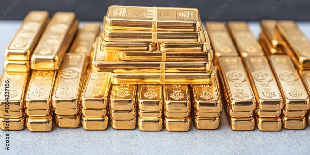 Gold Bars Stacked On Table   Financial Investment Concept