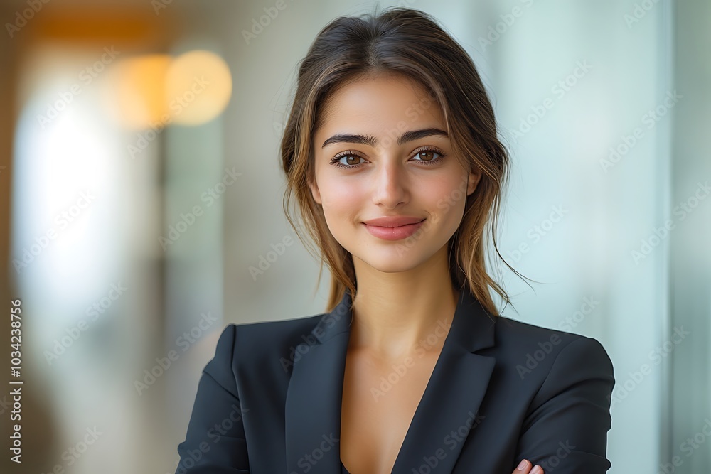 Smiling Businesswoman Portrait in Office Setting. Smiling Businesswoman Portrait in Office Setting.