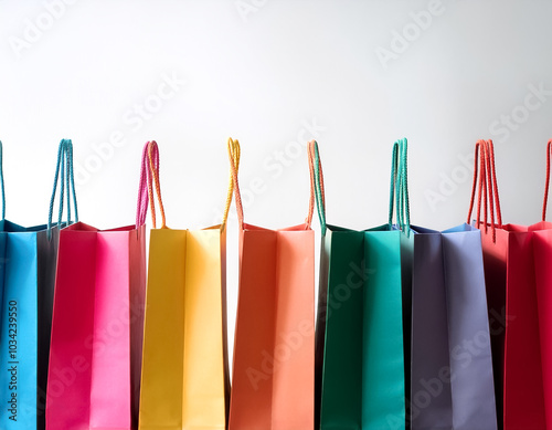 colorful shopping bags pattern with side position provides copy space for text. background concept isolated white