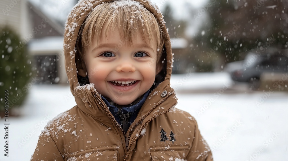 Boy toddler enjoying the first snow in winter coat, happy and smiling Boy toddler enjoying the first snow in winter coat, happy and smiling