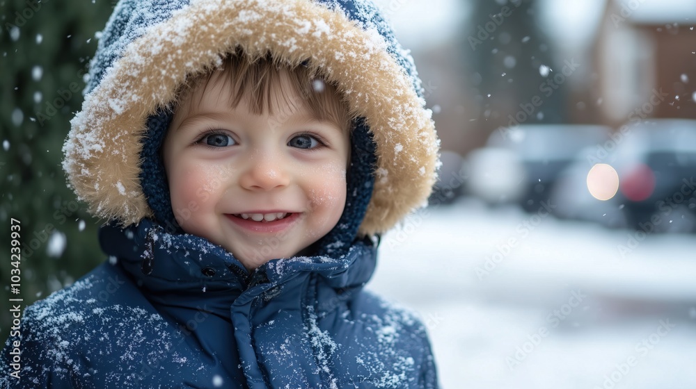 Boy toddler enjoying the first snow in winter coat, happy and smiling Boy toddler enjoying the first snow in winter coat, happy and smiling