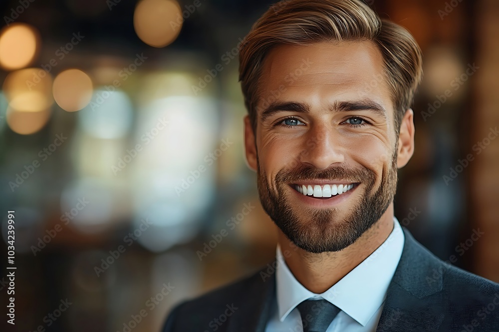 Smiling Corporate Headshot Man in Suit with White Shirt and Tie Smiling Corporate Headshot Man in Suit with White Shirt and Tie