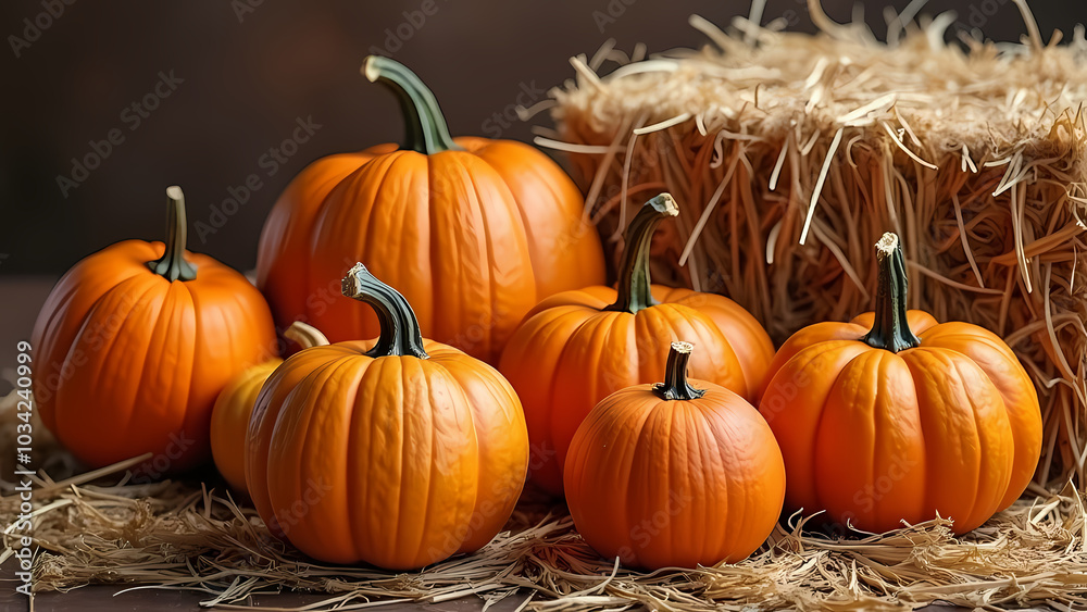 Pumpkins arranged on straw with a warm, rustic feel Pumpkins arranged on straw with a warm, rustic feel