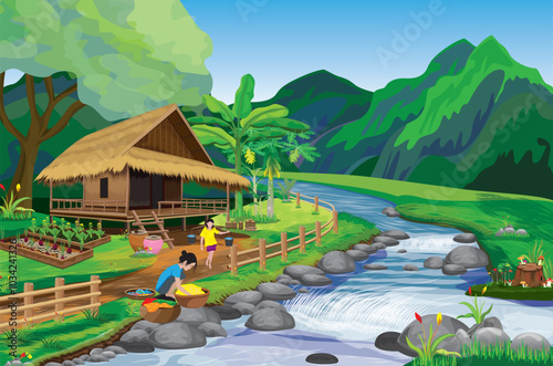 The simple life of the rural people  vector design