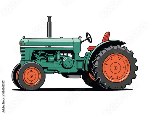 green tractor isolated on white background