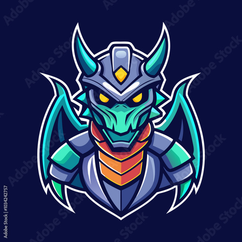 simple line robot dragon gaming mascot logo isolate