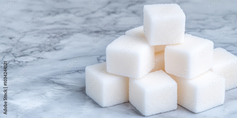 White Sugar Cubes Stacked on Marble Surface White Sugar Cubes Stacked on Marble Surface