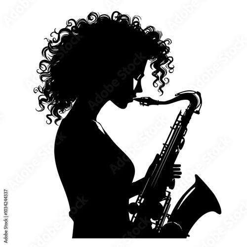 saxophone player silhouette, woman with saxophone 