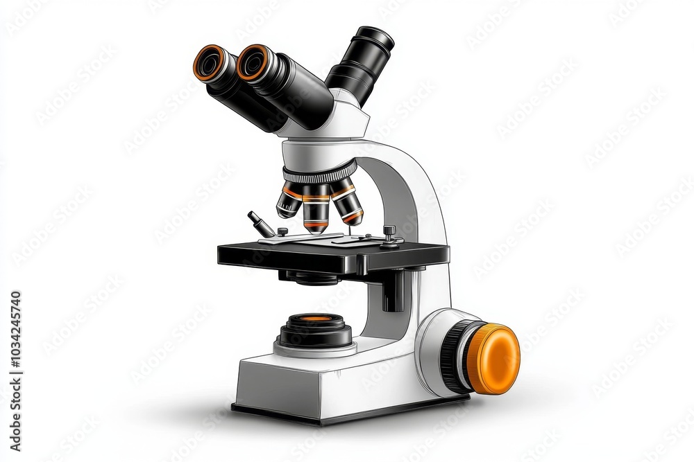 Simple illustration of a microscope, drawn with clean lines and muted tones