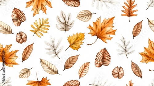 Stunning Autumn Leaves Pattern: A Colorful Watercolor Illustration Inspired by Nature's Beauty