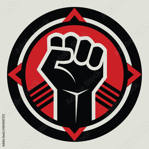 Raised fist logo. Raised black fist vecor icon. Victory, rebel symbol design