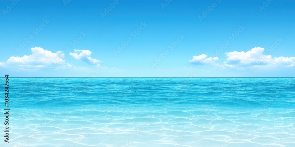 Obraz premium Blue Ocean Water with White Clouds and Blue Sky
