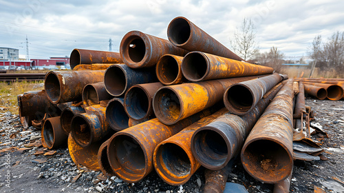 A Heap of Old Rusted Metal Pipes and Industrial Waste in an Abandoned Urban Setting