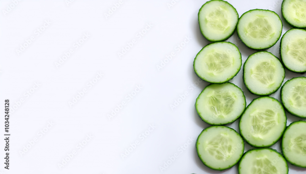 cucumber slices pattern on side position provides copy space for text. background concept isolated white cucumber slices pattern on side position provides copy space for text. background concept isolated white