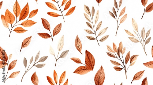 Elegant Botanical Pattern Featuring Autumn Leaves in Warm Earthy Hues