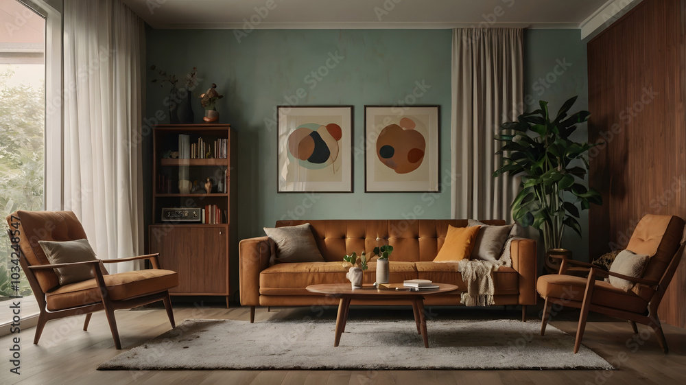 Fototapeta premium Retro Revival: Where Past Meets Future. Retro interior.