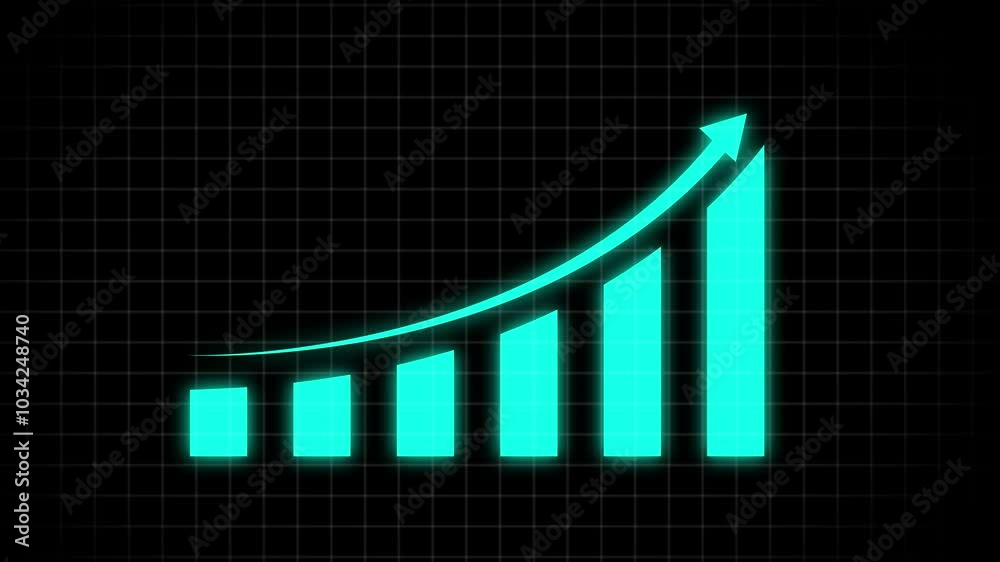 cyan color Abstract business growth and graph chart icon animation background.