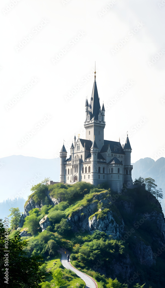castle on the hill isolated with white highlights, png castle on the hill isolated with white highlights, png