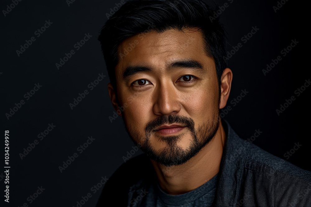 A professional photograph of a man with black hair and a short beard, wearing casual. A professional photograph of a man with black hair and a short beard, wearing casual.
