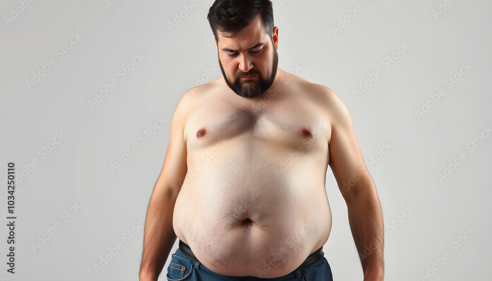 Fototapeta premium caucasian man with a pot belly isolated with white highlights, png