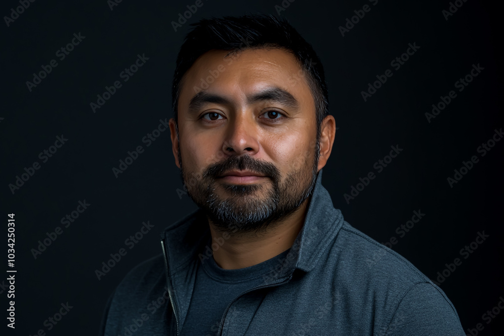 A professional photograph of a man with black hair and a short beard, wearing casual. A professional photograph of a man with black hair and a short beard, wearing casual.