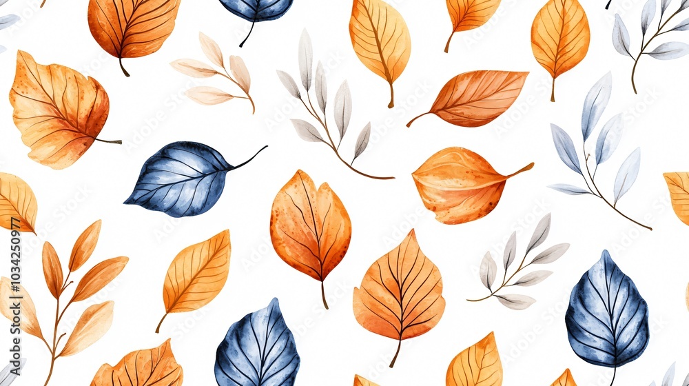 Obraz premium Beautiful Watercolor Leaves Pattern – Embrace the Autumn Aesthetic in Home Decor and Art