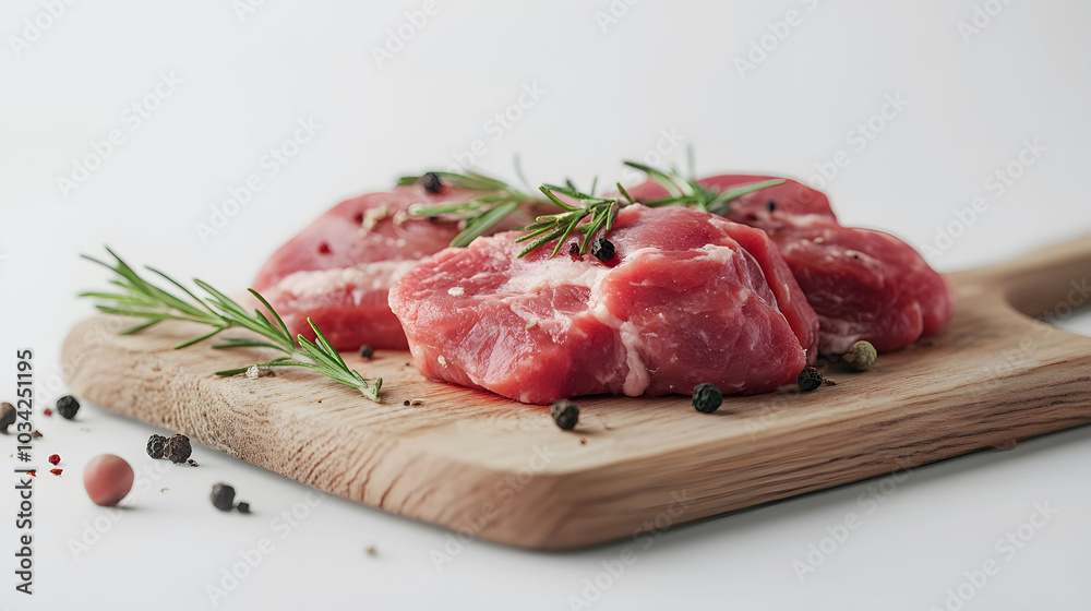 Freshly prepared raw meat displayed on a clean white background, showcasing rich textures and vibrant colors in high resolution. Freshly prepared raw meat displayed on a clean white background, showcasing rich textures and vibrant colors in high resolution.