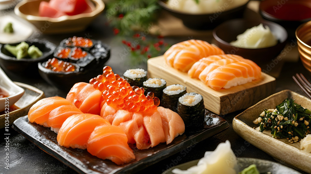 Japanese culinary artistry, showcasing exquisite ingredients, vibrant colors, and intricate presentation in a stunning visual feast Japanese culinary artistry, showcasing exquisite ingredients, vibrant colors, and intricate presentation in a stunning visual feast