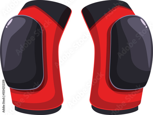 Red knee pads protecting legs from injuries while skateboarding or roller skating