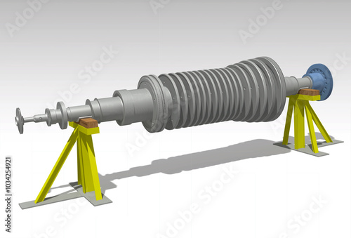 Rotor stand steam turbine 3D illustration