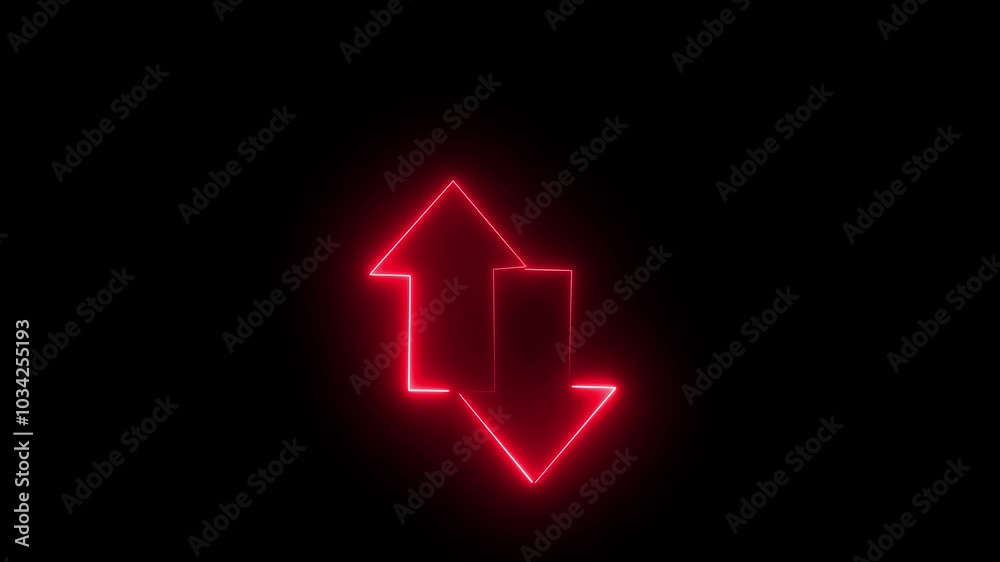 red abstract neon line pink color up down arrow icon animation. red abstract neon line pink color up down arrow icon animation.
