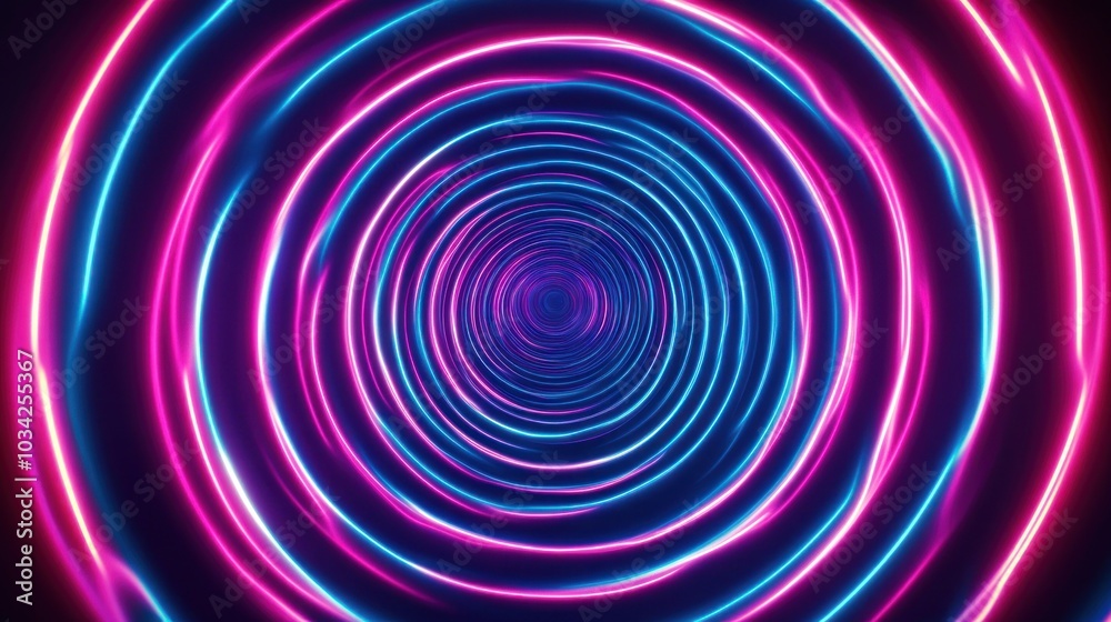 Colorful Neon Spiral with Psychedelic Light Loops in Vivid Blue and Pink Emitting Energy Colorful Neon Spiral with Psychedelic Light Loops in Vivid Blue and Pink Emitting Energy
