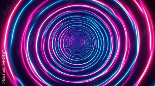 Colorful Neon Spiral with Psychedelic Light Loops in Vivid Blue and Pink Emitting Energy