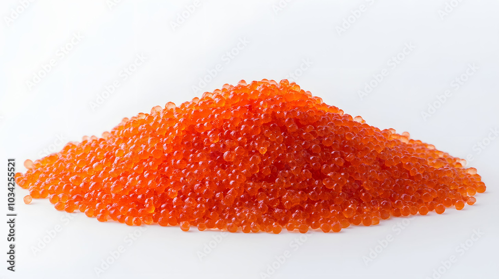 Vibrant Red Caviar on Crisp White Surface, A Top View Presentation of Luxurious Delicacy Vibrant Red Caviar on Crisp White Surface, A Top View Presentation of Luxurious Delicacy