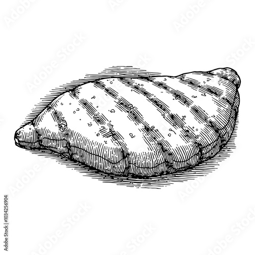 Grilled Chicken Breast in Black and White Outline Line Art Drawing with Detailed Texture
