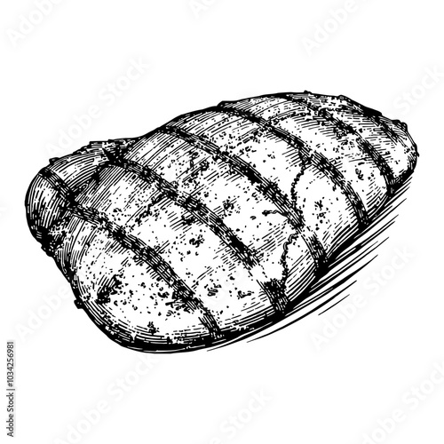 Grilled Chicken Breast in Retro Style Black and White Outline Line Art Drawing Illustration