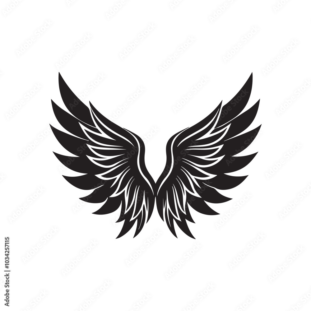wings silhouette vector, black and white silhouette, vector and illustration wings silhouette vector, black and white silhouette, vector and illustration
