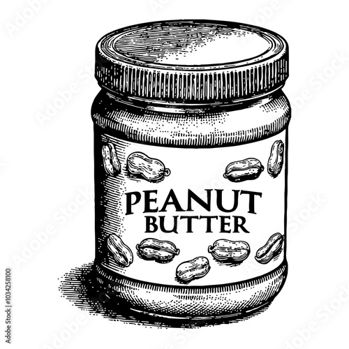 Peanut Butter Jar with Label in Black and White Outline Line Art Drawing Detailed Illustration