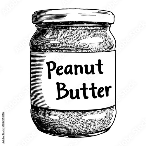 Peanut Butter Jar with Retro Label in Black and White Outline Line Art Drawing