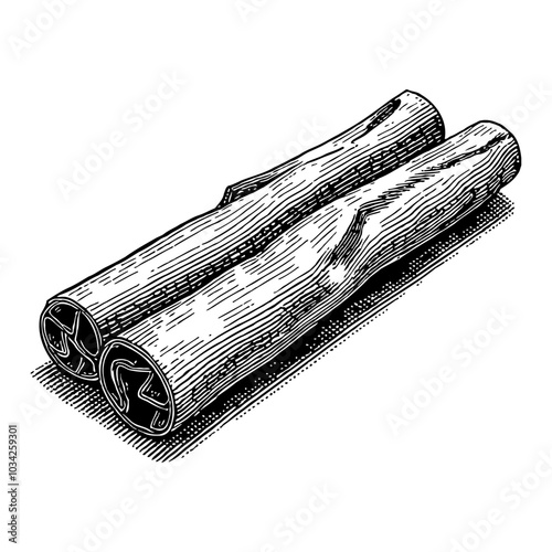 Cinnamon Sticks Black and White Outline Line Art Drawing with Detailed Engraving Style
