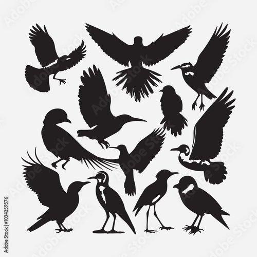 Bird Silhouette Images, Bird Silhouettes stock illustrations