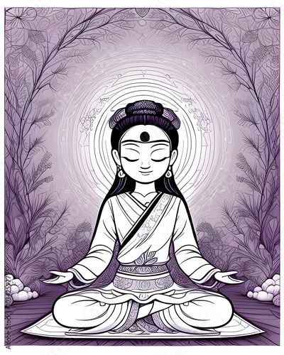 Illustration of a woman meditating in the lotus position.
