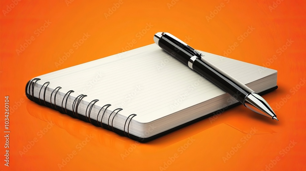 Pen on open notebook on orange background. Isometric vector illustration
Pen on open notebook on orange background. Isometric vector illustration
