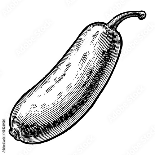 Pickle Cucumber in Detailed Black and White Outline Line Art Drawing Isolated on White Background