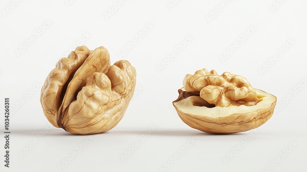 Opened walnut and kernel isolated on white
