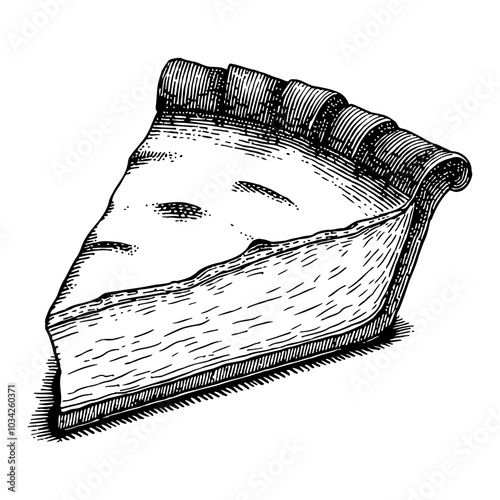 Slice of Pie in Detailed Vintage Black and White Outline Line Art Drawing Illustration