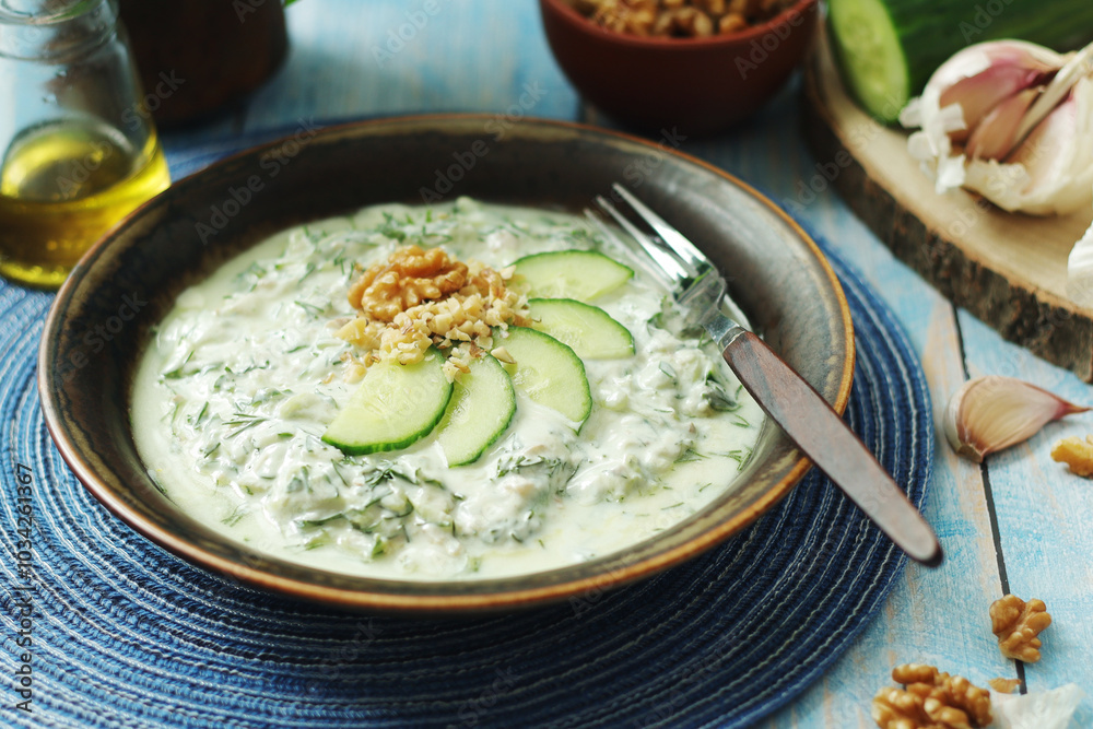 A traditional dish of Bulgarian cuisine - Snezhanka salad A traditional dish of Bulgarian cuisine - Snezhanka salad